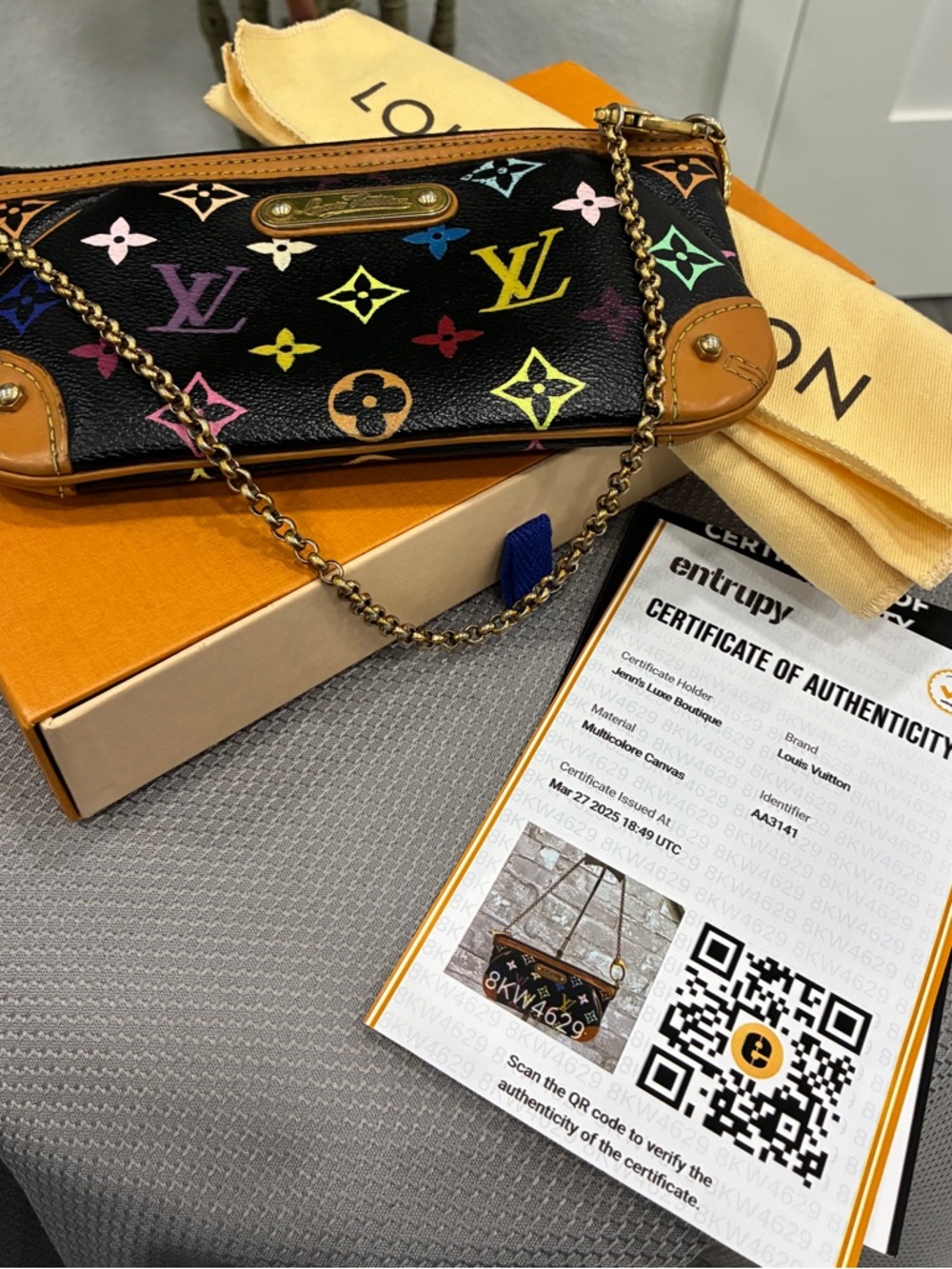 Authentic Louis Vuitton Monogram Multicolor Pochette Milla MM Black-used